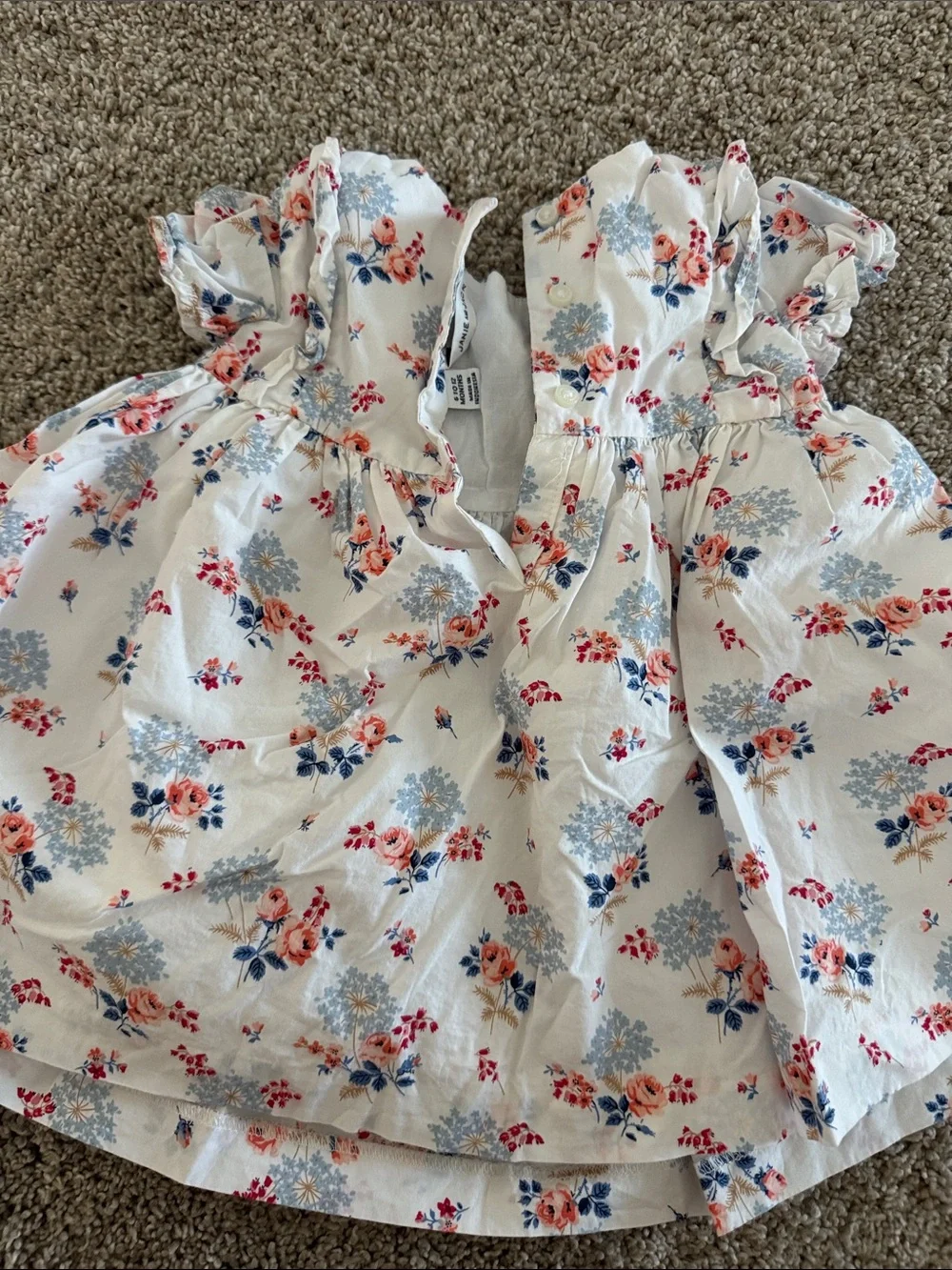 Janie and Jack White Floral Ruffle Blouse - Pink & Blue